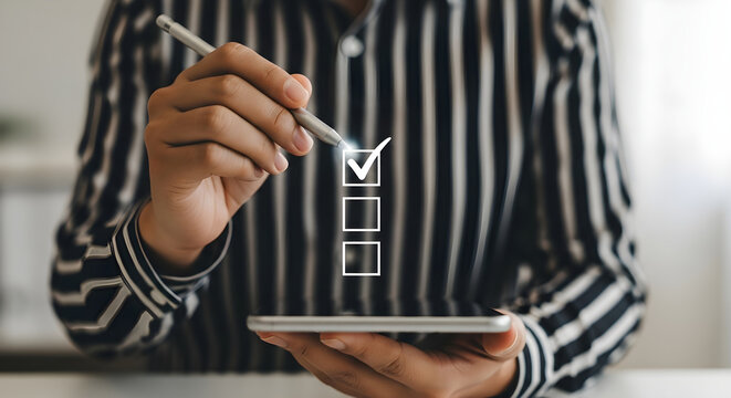 Business Professional Checking Off Digital Tasks on Smartphone Screen for Efficient Workflow Management and Goal Tracking Process