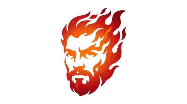 Man face silhouette with flaming red fire hair.