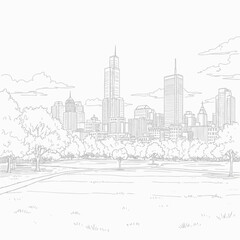 Fototapeta premium Chicago Skyline Sketch with Park Foreground