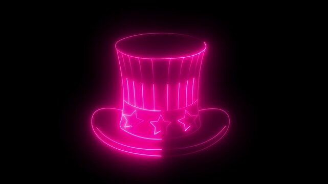 Glowing Neon Uncle Sam Top Hat Outline Animation in Colorful Lighting Loop Background
