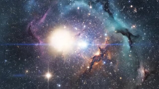 Deep space nebula with glowing star cluster and colorful interstellar gas