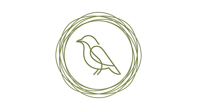 Minimal bird icon inside circular line wreath