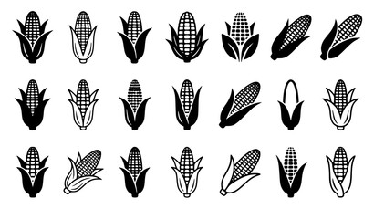 Minimal corn cob silhouette and line art vector illustration set © MSTParul