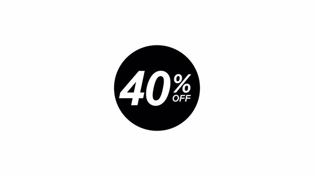 40 Percent Off Discount Tag on transparent background in 4K animation . 40% off sale banner animation .40% percent discount, promotion, and vibrant retail marketing graphic concept with Alpha Channel