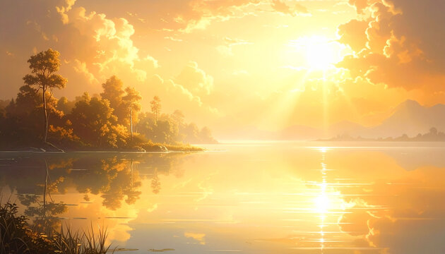 Golden Sunset Reflections on a Serene Lake