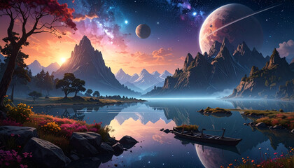 Surreal Alien Landscape with Cosmic Mountains