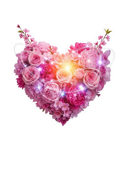 Heart Shaped Pink Roses Bouquet Floral.