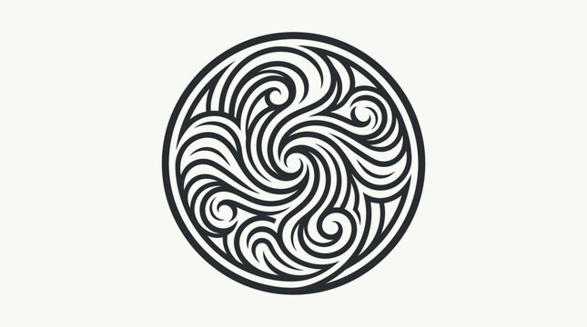 Circular black and white swirl wave pattern.