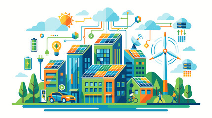Fototapeta premium Sustainable Smart City with Renewable Energy and Green Technologies.