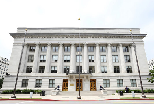 Classical government building facade with doric columns and grand entrance, architecture and public service