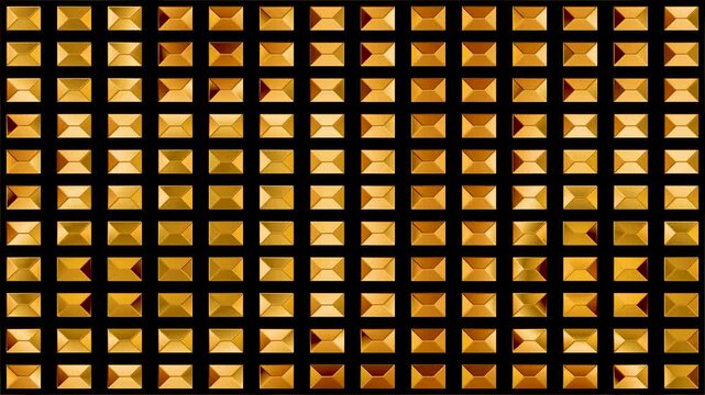 A premium seamless loop animation of rotating gold 3D rectangular tiles creating a shiny geometric wave reflection pattern on a black background.