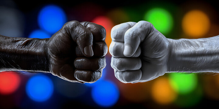 Fist bump between a Black hand and a white hand