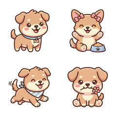 Fototapeta premium Adorable kawaii puppy dog characters in various poses.