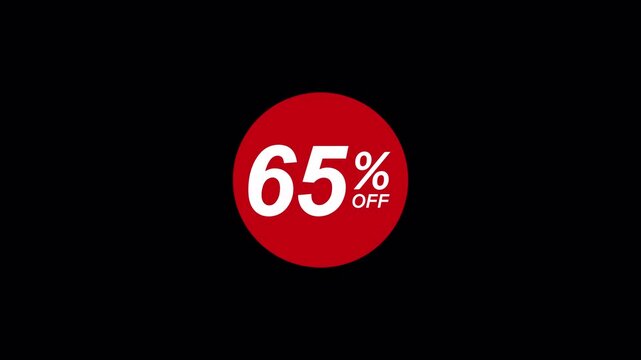 65 Percent Off Discount Tag on transparent background in 4K animation . 65% off sale banner animation .65% percent discount, promotion, and vibrant retail marketing graphic concept with Alpha Channel