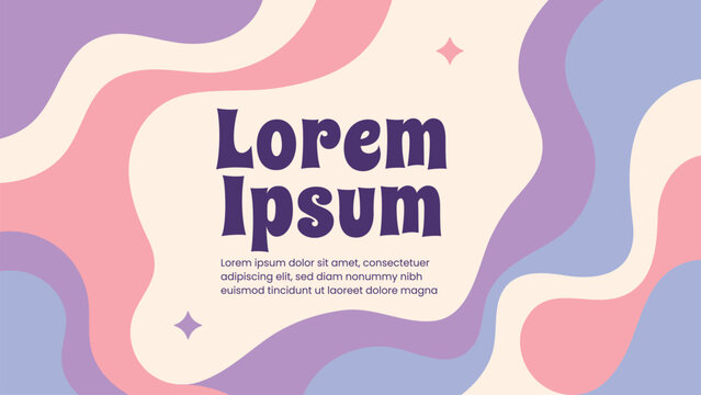 Retro 70s groovy abstract background with pastel wavy shapes, fluid curves, and typography layout. Perfect for banners, posters, and trendy social media templates. Vector illustration.