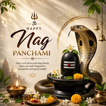 Happy nag panchami celebration with snake on shiva lingam panchami festival religious tradition spiritual blessing devotion celebration