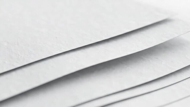 Abstract layered paper sheets gently moving with soft shadows and subtle depth, monochrome white palette, slight camera tilt movement, premium presentation background, clean composition