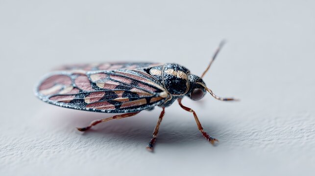 tiny insect isolated on a plain white wall, minimal background, realistic anatomy, ultra realistic 8k
