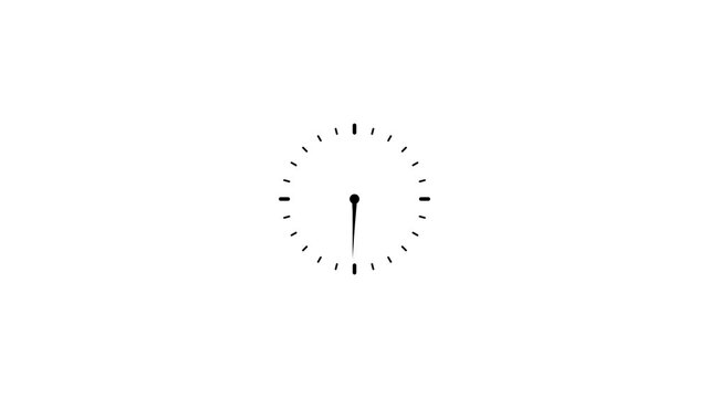 Minimal Analog Clock Face Animation on White Background, Black Time Indicator, Simple Round Clock Design, Time Concept Motion Graphics