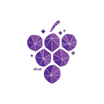 Geometric Purple Grape Bunch Icon - Abstract Low Poly Fruit Logo for Wine, Juice, and Vineyard Branding