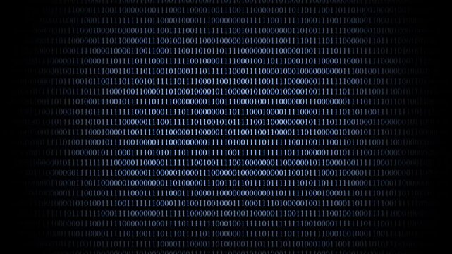Abstract Binary Code Background with Glowing Blue Digital Numbers on Black, Cyber Data Stream, Technology Matrix Animation
