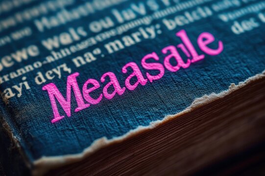 close-up of an old torn dictionary page with the word 'Meaasale' highlighted in bright pink on textured paper, evoking curiosity and discovery