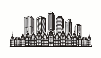Obraz premium Architectural cityscape with historic old town and modern skyscrapers