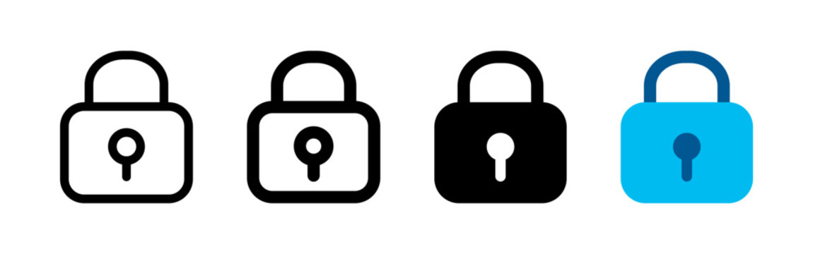 Lock icon set. Padlock symbol in minimal style representing, security, privacy, encryption. Transparent vector and PNG for app, UI and website