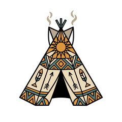 Tribal Teepee Tent with Sun and Arrow Motifs © Moto