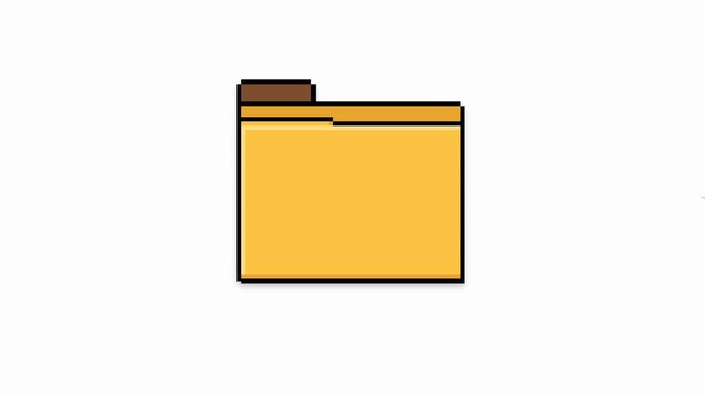 Pixel art yellow file folder animation on white background
