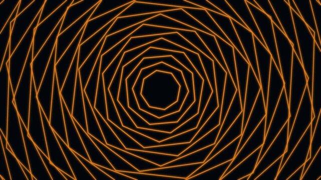 Abstract orange geometric rotating spirals on a black background