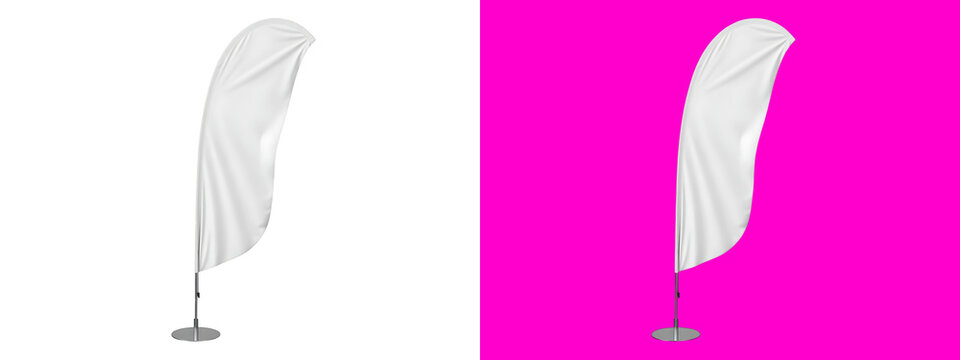 White feather flag banner mockup for outdoor advertising, isolated on a white background, blank fabric display stand for branding promotion isolated on a transparent background