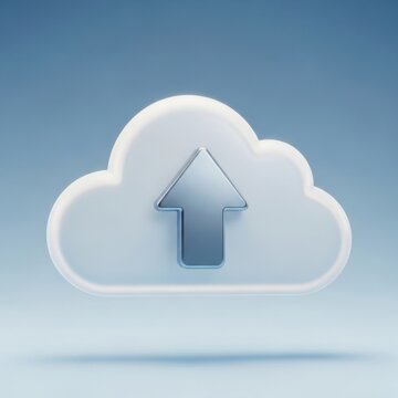 3d cloud with an upward pointing arrow for data uploading and cloud computing concepts