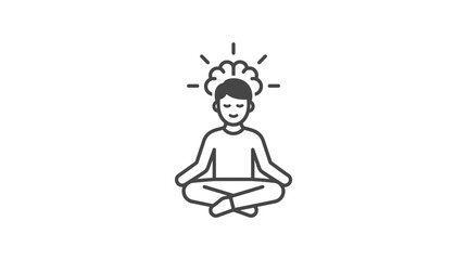Person meditating with glowing brain icon above head, symbolizing ideas and focus © Tangkithunderabang