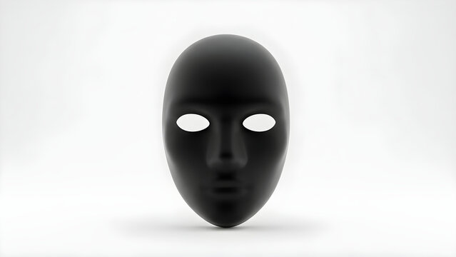 Minimalist Black Human Face Mask Symbolizing Mystery and Anonymity on Isolated White Background