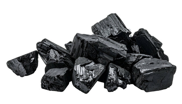 Pile of shiny, jet-black coal chunks against a dark background