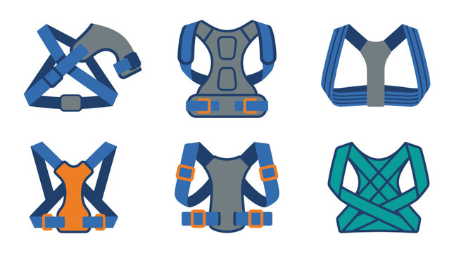 Posture Corrector Set: Collection of Six Different Back Support Braces and Shoulder Straps for Improved Posture and Spinal Alignment