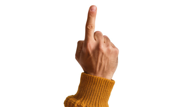 Isolated male hand with index finger pointing up gesture showing direction or number one