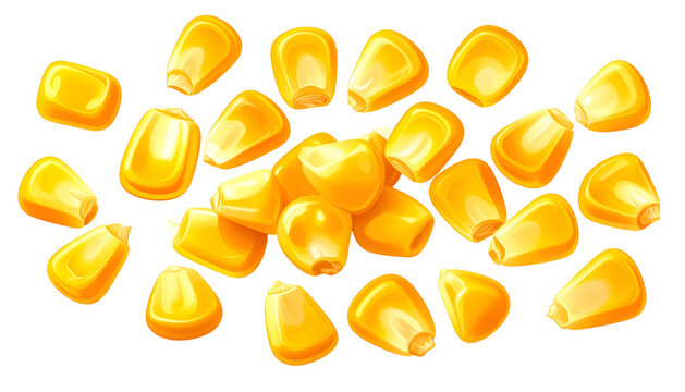 Pile of glistening yellow corn kernels scattered on a dark backdrop