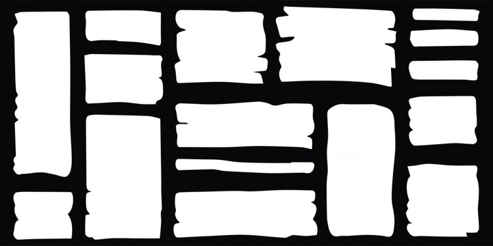 Black background square and rectangular frames with rough brush strokes, torn edges, and jagged borders. Square and rectangular shapes