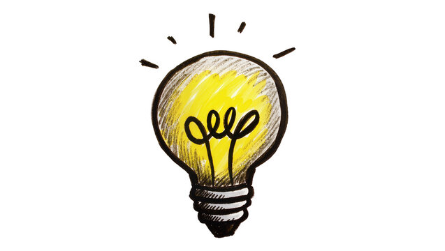 Isolated hand drawn lightbulb illustration representing a bright idea or creative solution