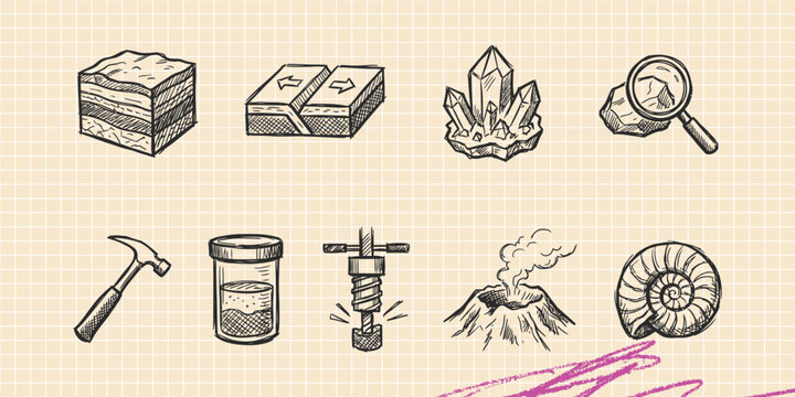 Hand drawn vintage black ink scribble doodle vector set of blacksmith forge anvil and metalwork icons for creative graphic design