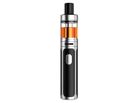 Black modern electronic vaping device isolated on transparent background