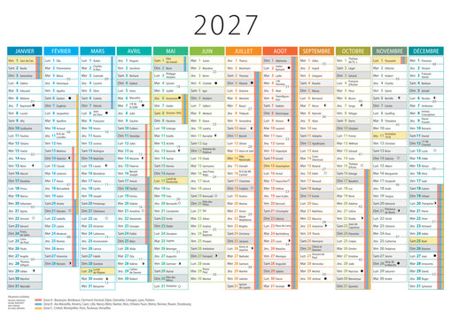 CALENDRIER 2027 VECTORISE fran&ccedil;ais
