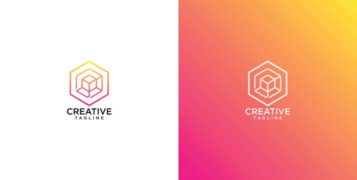 Geometric abstract hexagon logo with a cube inside, representing innovation and creativity