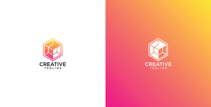 Abstract geometric hexagon 3D cube logo design template for modern business identity and branding