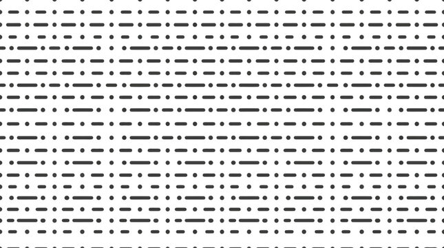 A seamless pattern of dark dashes and dots on white background