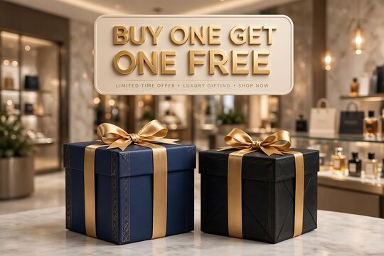 Gift Boxes With Ribbons 3d Render Of Promotional Display In Retail Setting box present presents