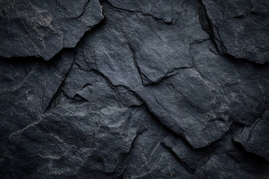 dark layered slate rock surface with jagged overlapping slabs and a rugged, moody texture