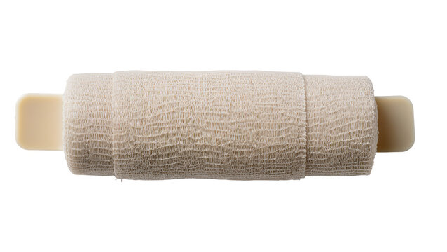 Isolated rolled beige elastic bandage wrap, essential for first aid and sports injury support